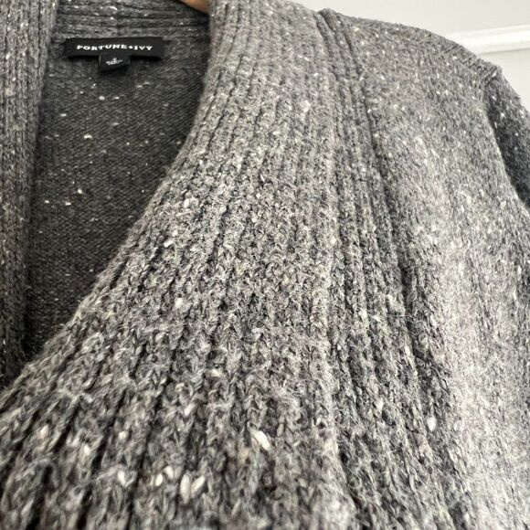 Fortune + Ivy Sawyer Open Gray Shawl Collared Cardigan Stitch Fix Long Line - Picture 11 of 12